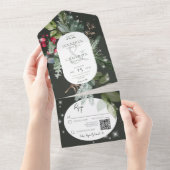 黒素朴松とホリーウィンタースパークルQRコード オールインワン招待状 (貼ってはがせる)