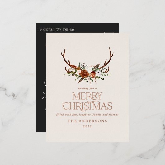 黒素朴植物体エレガント質モダンフローラ 箔シーズンポストカード (正面/裏面)