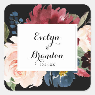 黒素朴植物学結婚封筒用シール スクエアシール