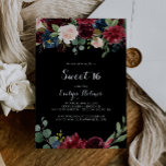 黒素朴植物性甘い16誕生日パーティー 招待状<br><div class="desc">この素朴な黒い植物性の甘い16誕生日パーティーの招待は、クラシックの誕生日に最適である。デザインは、黒い背景にブルゴーニュ、赤、海軍、青と赤面の輝き絵を描と優雅な手の花を特徴とし、自然の美しいインスパイア。</div>