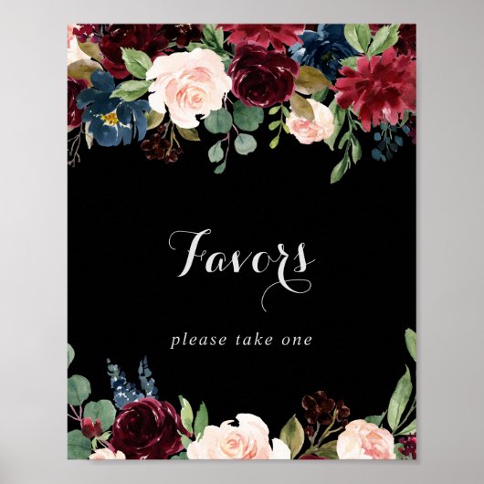黒素朴植物性結婚式の引き出物標識 ポスター (正面)