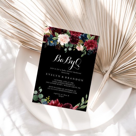 黒素朴植物性BabyQ赤ちゃんシャワーバーベキュー 招待状