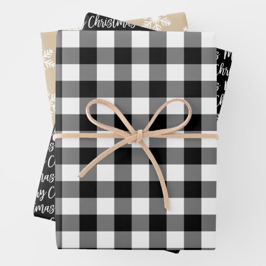 黒素朴水牛のプレイドメリークリスマス ラッピングペーパーシート (インサイチュ)