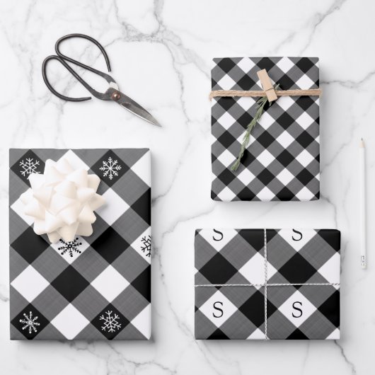 黒素朴水牛プレイドスノーフレークモノグラム ラッピングペーパーシート (正面)