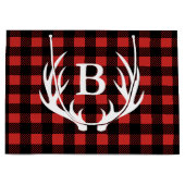 黒素朴水牛プレイドディアー〔雄ジカの〕枝角イニシャル ラージペーパーバッグ (正面)