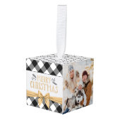 黒素朴水牛プレイドMERRY CHRISTMAS 2写真 キューブオーナメント (正面アングル)