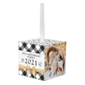 黒素朴水牛プレイドMERRY CHRISTMAS 2写真 キューブオーナメント (裏面アングル)