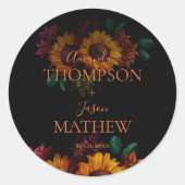 黒素朴焦オレンジかわいらし色フローラ結婚 ラウンドシール (正面)