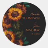 黒素朴焦オレンジかわいらし色フローラ結婚 ラウンドシール (正面)