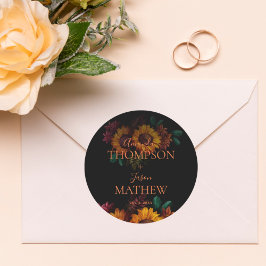 黒素朴焦オレンジかわいらし色フローラ結婚 ラウンドシール
