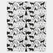 黒素朴熊の鹿バッファローウッドランドパターン フリースブランケット (正面)