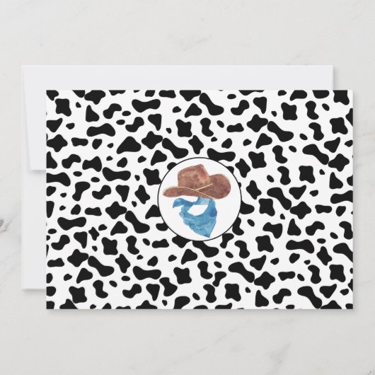 黒素朴牛プリントカウボーイロデオ1歳の誕生日 招待状 (裏面)