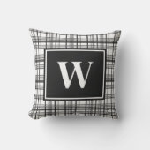 黒素朴白の格子模様モノグラム クッション (正面)