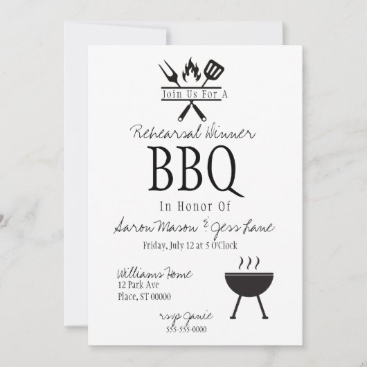 黒素朴白の格子縞リハーサルディナー 招待状 (正面)