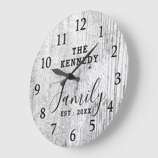 黒素朴白ウッドファミリーネームファームハウス ラージ壁時計 (傾斜)