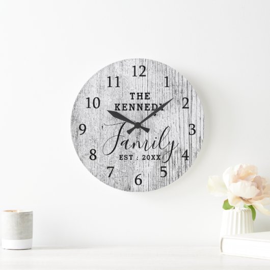 黒素朴白ウッドファミリーネームファームハウス ラージ壁時計 (ホーム)