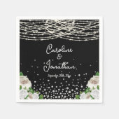 黒素朴白バラのストリングラ結婚イト スタンダードカクテルナプキン (正面)