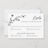 黒素朴白ワイルドフラワーウェディングRSVPカード 出欠カード (正面)