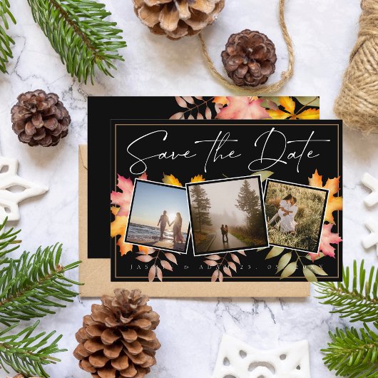 黒素朴紅葉3枚結婚の写真 セーブザデート