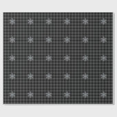 黒素朴色、灰色のタータンチェックの格子柄 – 雪の結晶 ラッピングペーパー (フラット)