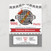 黒素朴赤の格子模様の写真卒業BBQパーティー インビテーションポストカード (正面)
