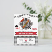 黒素朴赤の格子模様の写真卒業BBQパーティー インビテーションポストカード (スタンド正面)