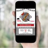 黒素朴赤の格子模様3写真卒業BBQ 招待状