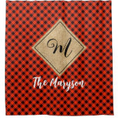 黒素朴赤バッファロープレイドバーラップモノグラムの シャワーカーテン (正面)