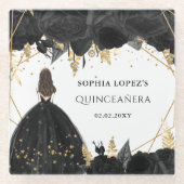 黒素朴金ゴールドフローラプリンセスキンセアニェラ ガラスコースター (正面)