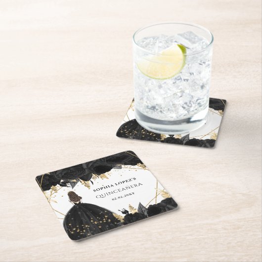 黒素朴金ゴールドフローラプリンセスキンセアニェラ スクエアペーパーコースター (インサイチュ)