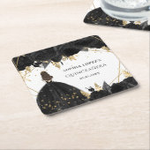 黒素朴金ゴールドフローラプリンセスキンセアニェラ スクエアペーパーコースター (アングル)