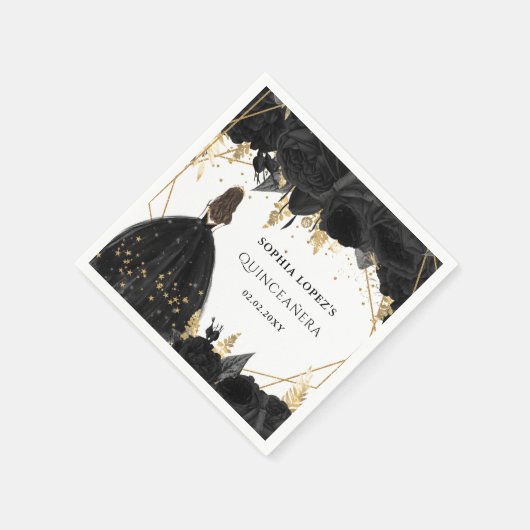 黒素朴金ゴールドフローラプリンセスキンセアニェラ スタンダードカクテルナプキン (角)