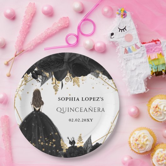 黒素朴金ゴールドフローラプリンセスキンセアニェラ ペーパープレート (パーティー)