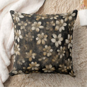 黒素朴金ゴールドホワイトフローラプリント クッション (ブランケット)