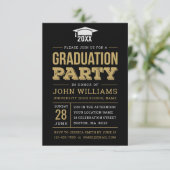 黒素朴金ゴールド写真卒業パーティー 招待状 (スタンド正面)