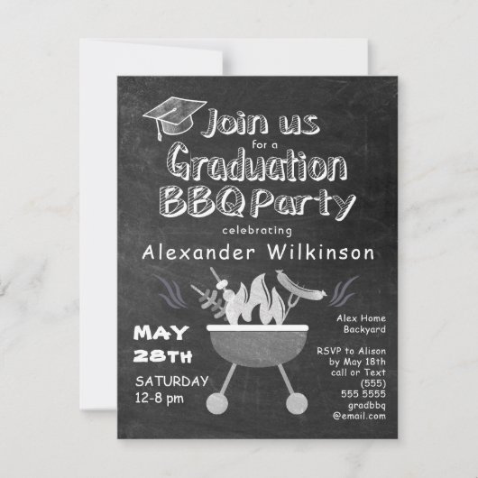 黒素朴黒板おもしろい卒業BBQパーティー 招待状 (正面)