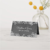 黒素朴黒板フローラ結婚モノグラム プレイスカード (裏面)