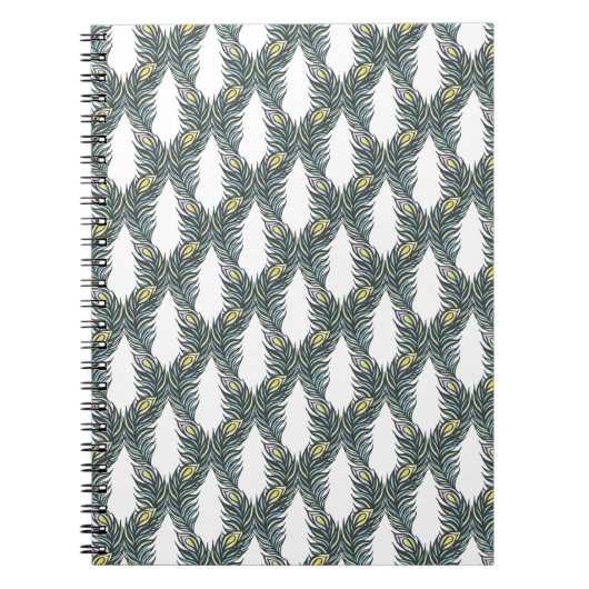 黒素朴、緑、白の孔雀の羽 ノートブック (正面)
