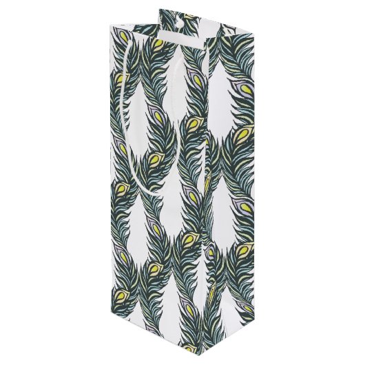 黒素朴、緑、白の孔雀の羽 ワインギフトバッグ (裏面アングル)