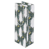 黒素朴、緑、白の孔雀の羽 ワインギフトバッグ (正面アングル)