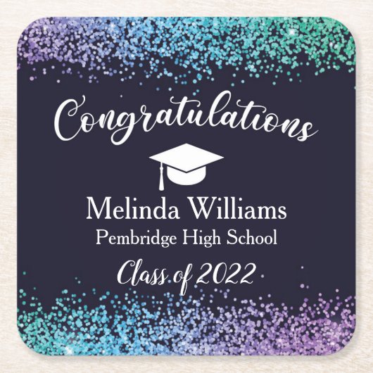 黒紫と青の卒業 スクエアペーパーコースター (正面)