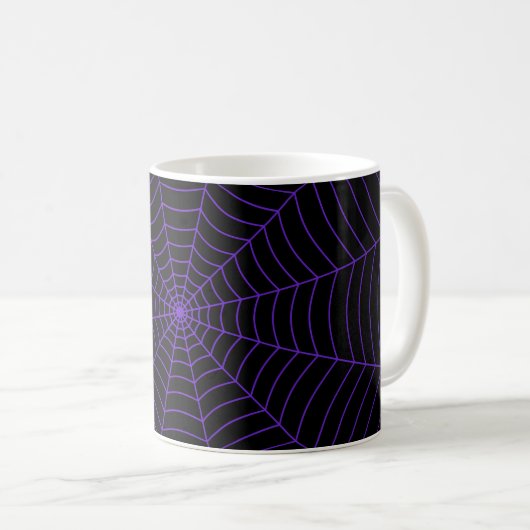 黒紫のクモの巣ハロウィンパターン コーヒーマグカップ (正面右)