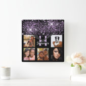 黒紫グリッターダストフォトカスタムコラージュ スクエア壁時計 (ホーム)