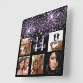 黒紫グリッターダストフォトカスタムコラージュ スクエア壁時計 (傾斜)