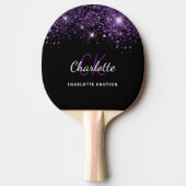 黒紫グリッターダストモノグラムイニシャル 卓球ラケット (正面)