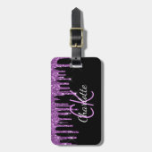 黒紫グリッタードリップカスタムモノグラム名 ラゲッジタグ (正面縦)