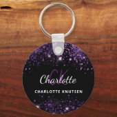 黒紫グリッターモノグラムイニシャル キーホルダー (正面)