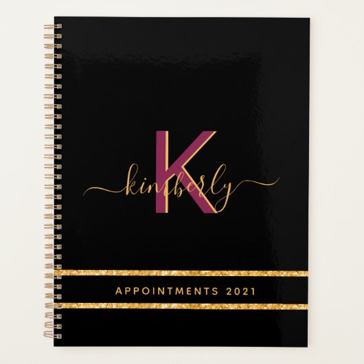 黒紫グリッター金ゴールドモノグラム2026 プランナー手帳 (正面)