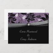 黒紫シルバーセーブ・ザ・デート 案内ポストカード (正面/裏面)