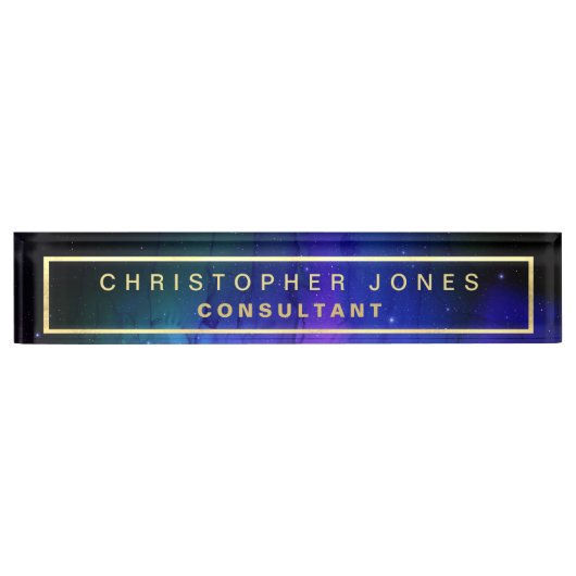 黒紫モダン宇宙星雲 デスクネームプレート (正面)